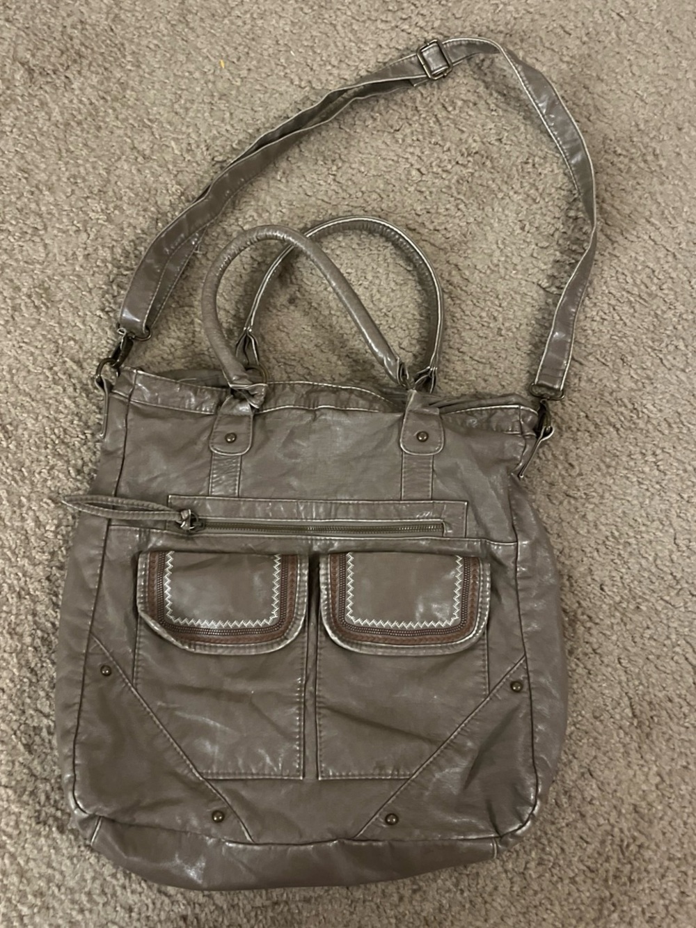 Mossimo Supply Co. Taupe Fabric Tote with Red Logo Tag
